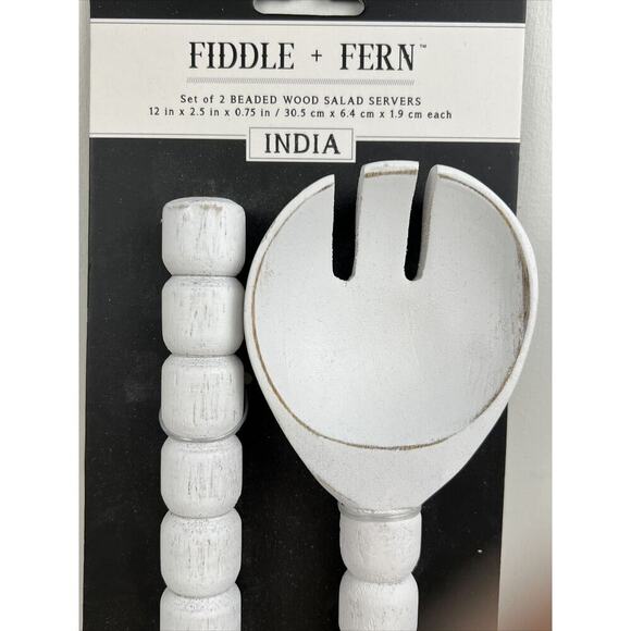 Fiddle + Fern Beaded Wooden Salad Servers 12" - Picture 2 of 5